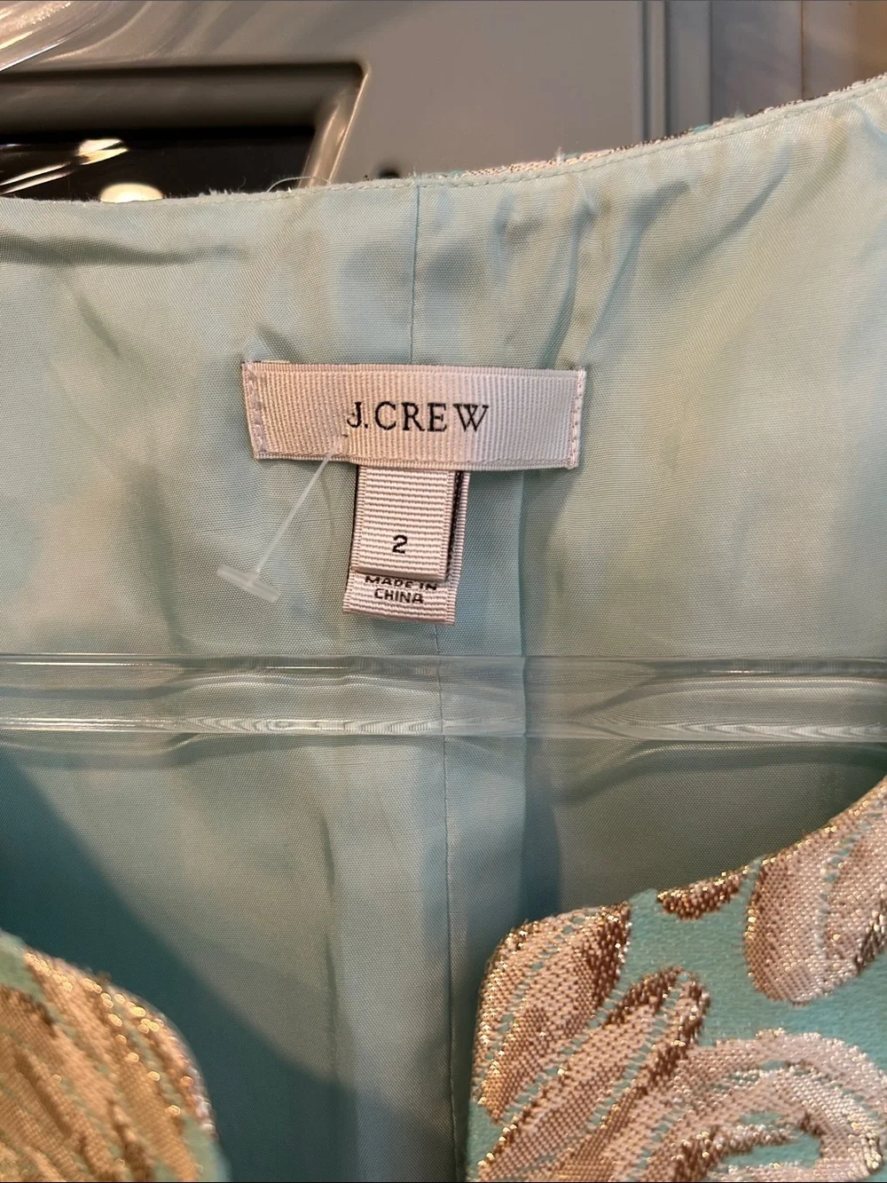J. Crew Vintage Aqua Silk Brocade Sleeveless Top with Gold Accents